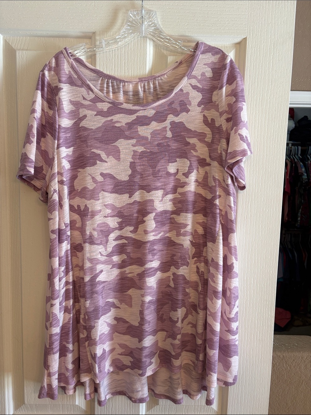Lane Bryant Lavender and Cream Camo Short Sleeve Top